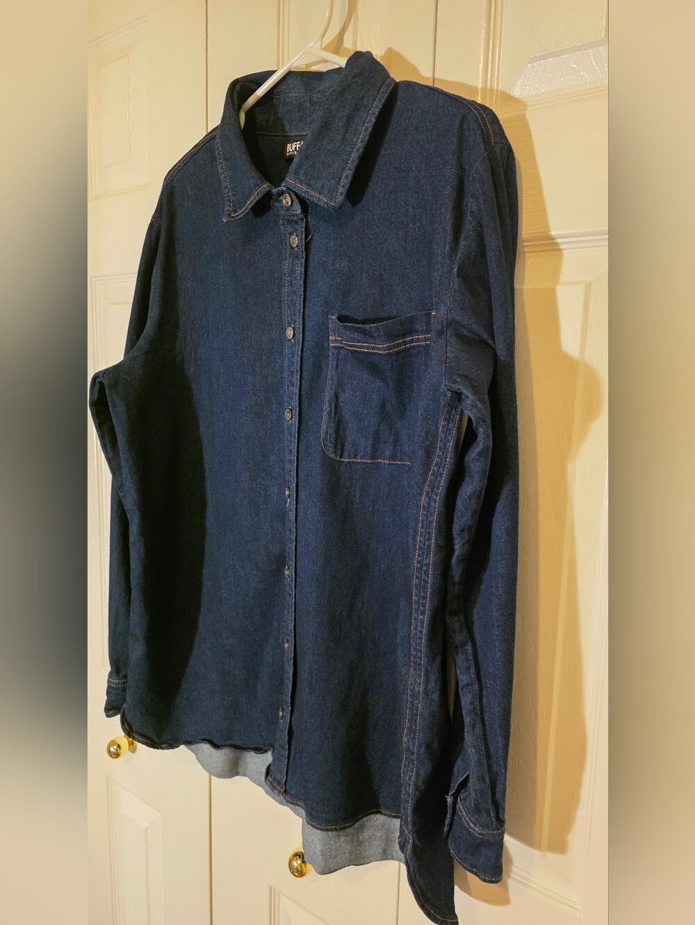 Buffalo David Bitton Dark Indigo Blue Stretch Denim Button-Down Shirt XL - Picture 4 of 10